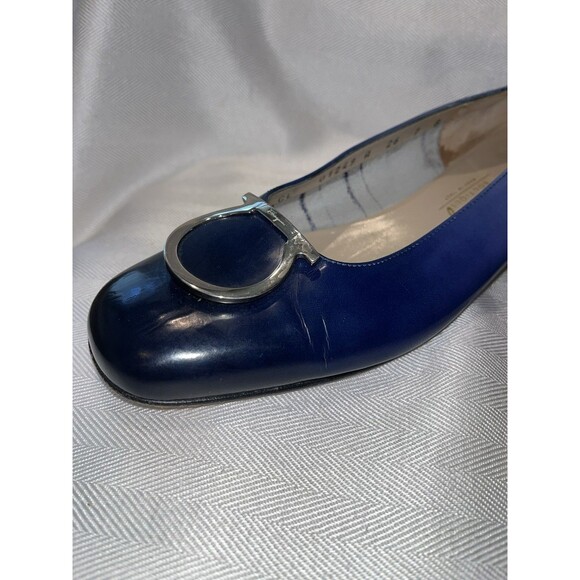 Salvatore Ferragamo Blue Ombré Leather Loafer Silver Signature Logo Women 7 B - Picture 10 of 16